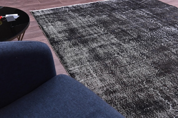 7x9 Vintage Black Overdyed Area Rug, 7x9 Farmhouse Rug, Handmade Wool Rug, 7x9 Area Rug, 7x9 Black Color, Farmhouse Decor Rug, Faded Rug