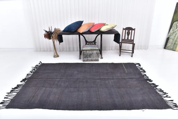 5x8 Navy Blue Hemp Rug, 5x8 Naturel Hemp Rug, 5x8 Rug, Handmade Hemp Rug, 5x8 Area Rug, Mid Century Modern, 5x8 Vintage Rug, Jute Kilim Rug