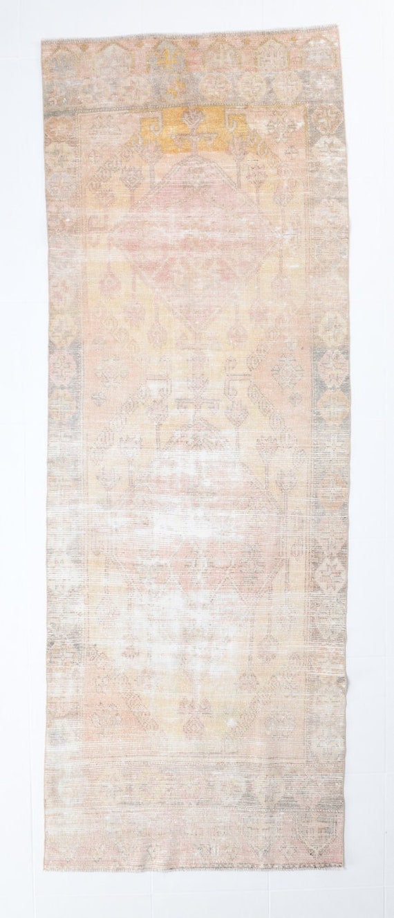 3x9 Runner Rug, 3x9 Persian Runner, 3x9 VINTAGE PERSIAN RUNNER Rug, 3x9, Shades Of Neutral Beige Runners, Wool Handmade Oushak, 60s Runners