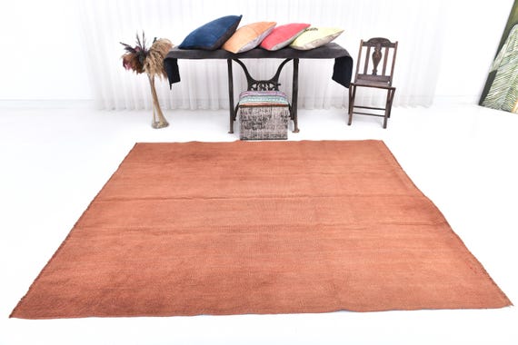 Antique Turkish Vintage Rug, 6x8 Terracotta Salmon Hemp Rug, 6x8 Hemp Rug, 6x8 Rug, Fringed Pure Handmade Rug, 6x8 Area Rug, 6x8 Vintage Rug