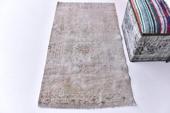 2x4 Cream Brown Vintage Doormat Rug, 2x4 Doormat Rug, 2x4 Rug, Small Handmade Wool Rug, 2x3 Turkish Rug, Rug For Bedroom Accent Bathmat