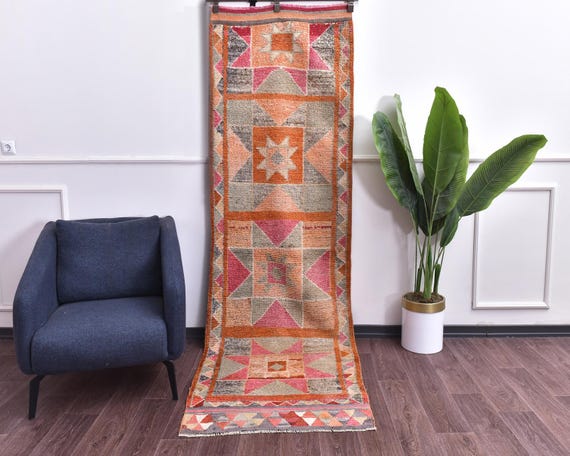 3x9 Vintage Peach Handmade Wool Soft Traditional Runner Rug, Outlet, Decor