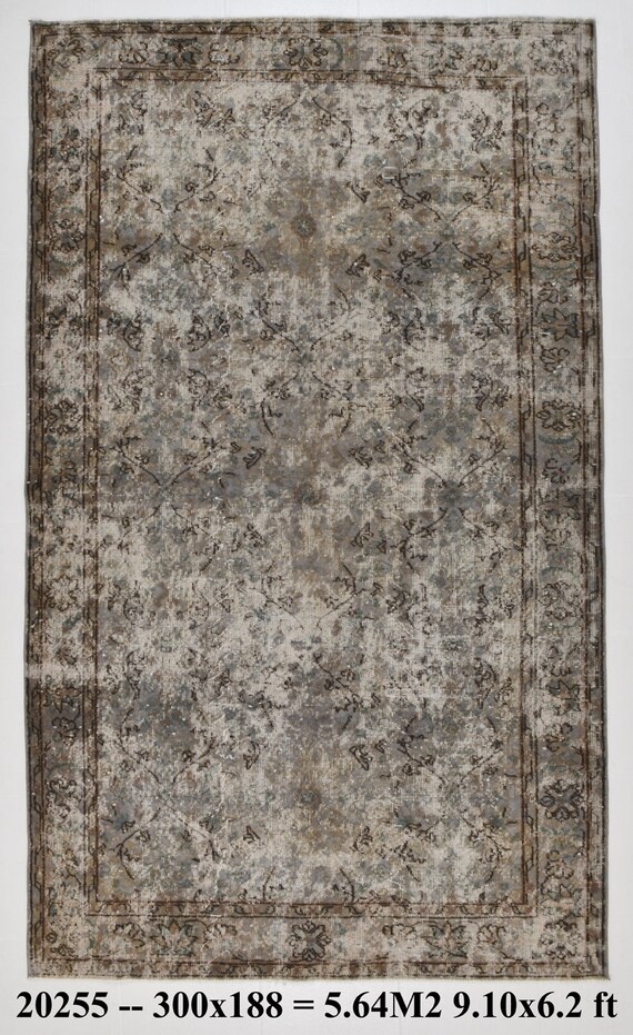 6x9 Turkey Turkish Vintage Area Rug, Distressed Gray And Brown Medium Size Office Nursey Rug Daimond Vintage Living Room Shabby Chic Carpets