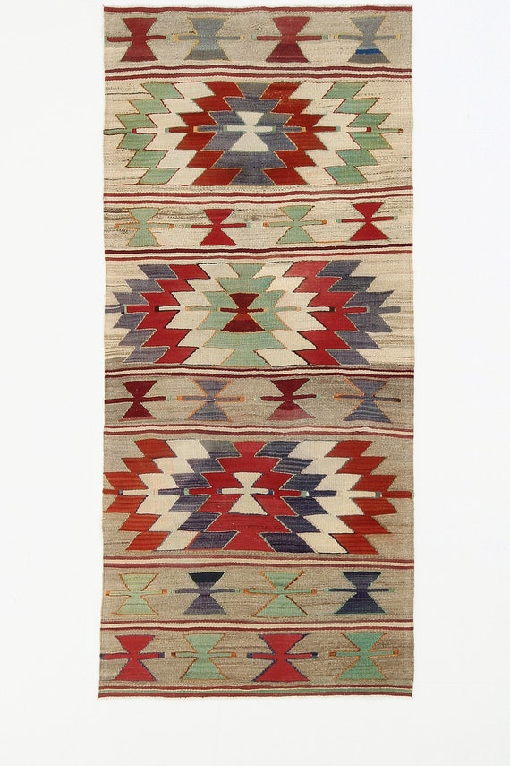 3x7 Bohemian Vintage Kilim Rug, Handmade Wool Rug, 3x7 Runner Rug, 3x7 Rug, Red Blue Modern Rug, Narrow Vintage Rug, Kilim Rug 3x7, 2.11x6.8