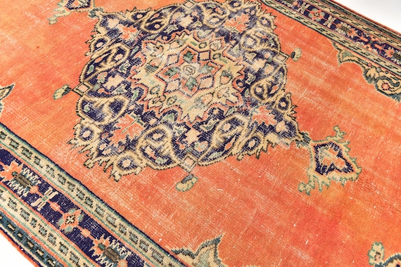 6x9 Vintage Terracotta Medallion  Rug, Handmade Turkish Pastel Color Rug, 6x9 Terracotta Rug,6x9 Wool Rug, Dining Room Rug, 6x9 Wool Rug