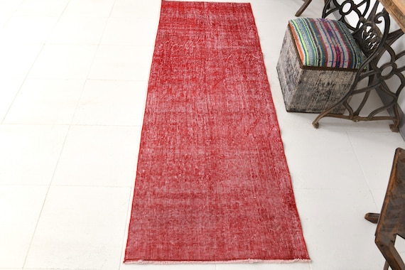 2x8 Runner Rug, 2x8 VINTAGE TURKISH RUNNER Rug, 2x8 Oushak Handmade Rug, Red Pastel Vintage Rug, 2x8 Vintage Runner, Rug For Entrway 60s