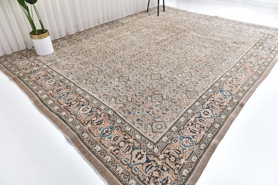 10x13 Oversize Persian Area Rug, Brown, Salmon Color Rug, 10x13 Luxury Rug, Large Area Rug, 10x13 Rug, Traditional Rug, Genuine Rug 10x13