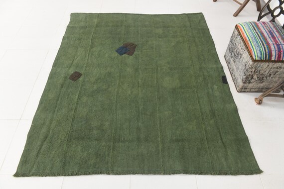 5x6 Vintage Hemp Rug, Grass Color Rug, Naturel Hemp Rug, 5x6 Patchwork Rug, Decorative Rug, Handmade Rug, Bohemian Style Rug, Unique Rug