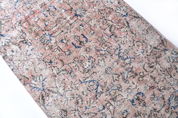 3x11 muted peach colour Vintage Runner Rug - 3x11 Soft Salmon pink Vintage Runner Rug- Long Handmade Rug 3x11 Runner Rug-Turkish Runner 3x11