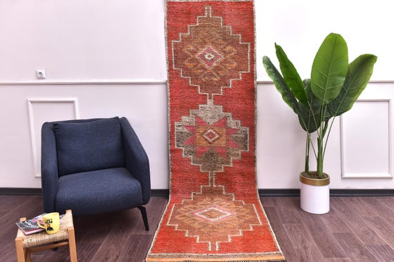 3x10 Vintage Distressed Handmade Runner Rug, Soft Wool Rug, Hallway Kitchen Runner Rug, Burgundy Taupe Gray Color