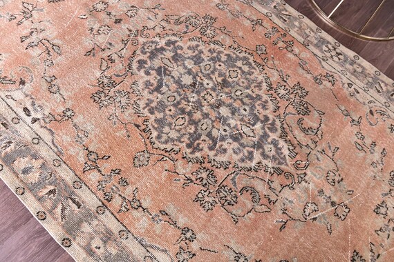 5x9 Vintage Peach Faded Rug, 5x9 Handmade Area Rug, 5x9 Rug, Peach Gray Color, 5x9 Living Room Bedroom Rug, 5x9 Area Rug, Medallion Rug