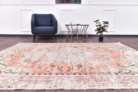 6x9 Faded Terracotta Vintage Rug, 6x9 Handknotted Wool Rug, 6x9 Muted Terracotta Color, Living Room Rug, Farmhouse Decor 6x9 Rug, Area Rug