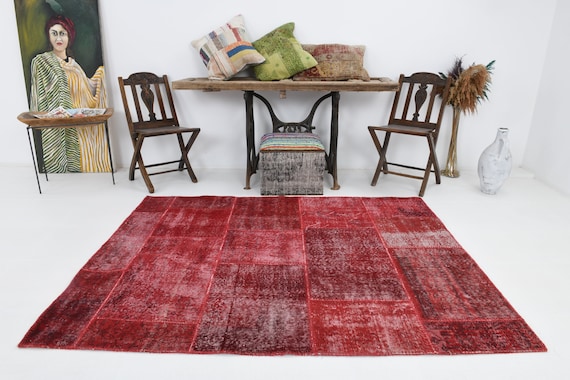 5x7 Area Rug, 5x7 Wine Red Vintage, 5x7 TURKISH VINTAGE AREA Rug, 5x7, Wool Handmade Persian, Shades Of Of Wine Red, 5x7 Vintage Rug, 57s