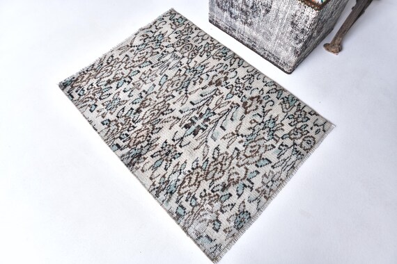 2x3 Turkish Vintage Doormat Rug, 2x3 Doormat Rug 2x3 Wool Handmade Doormat 2x3 Rugs Green Beige Doormat Rug 2x3 Vintage Rug Rug For Accent