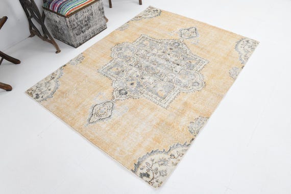 TURKISH VINTAGE RUG- 4x6 Light Yellow Vintage Rug - 4x6 Vintage Rug - Floral Handmade Aesthetic - 4x6 Rug - Neutral Floral Style-Antique 57s