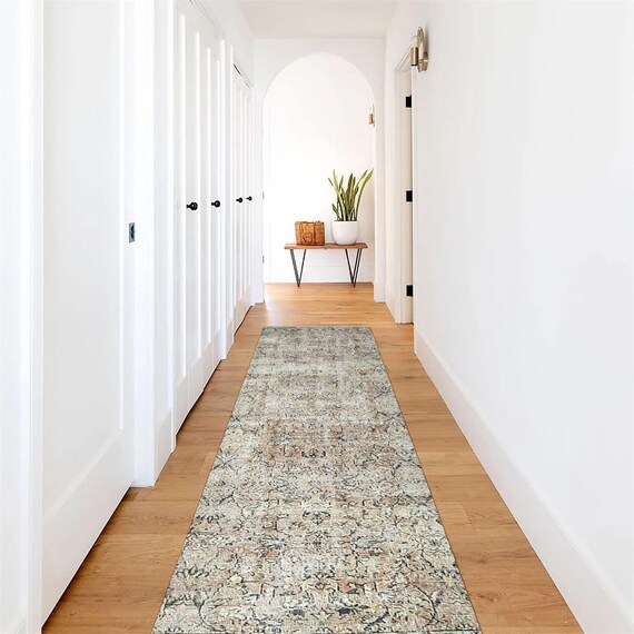 3x11 Vintage Runner Rug - 3x11 Soft Salmon Blue Vintage Runner Rug - 3x11 Rug - Long Handmade Rug - 3x11 Runner Rug - Turkish Runner 3x11