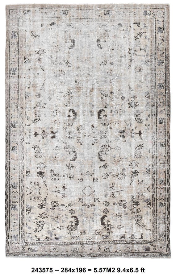 6x9 Vintage Distressed Turkish Rug, Gray Colored Vintage Rug, 6x9 Handmade Wool Rug, Rug For Living Room, 6x9 Farmhouse Decor