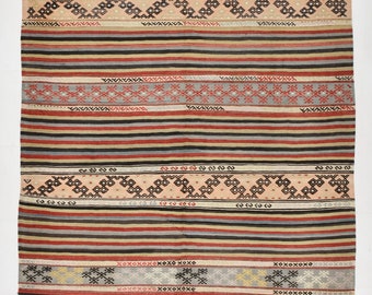 6x9 Area Rug, 6x9 Kilim Rug, 6x9 TURKISH VINTAGE KILIM Rug, 6x9, Minimalist Striped Style, Colorful Kilim Rug, 6x9 Area Rug, Antique