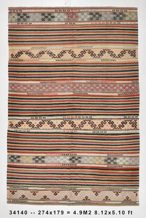6x9 Area Rug, 6x9 Kilim Rug, 6x9 TURKISH VINTAGE KILIM Rug, 6x9, Minimalist Striped Style, Colorful Kilim Rug, 6x9 Area Rug, Antique
