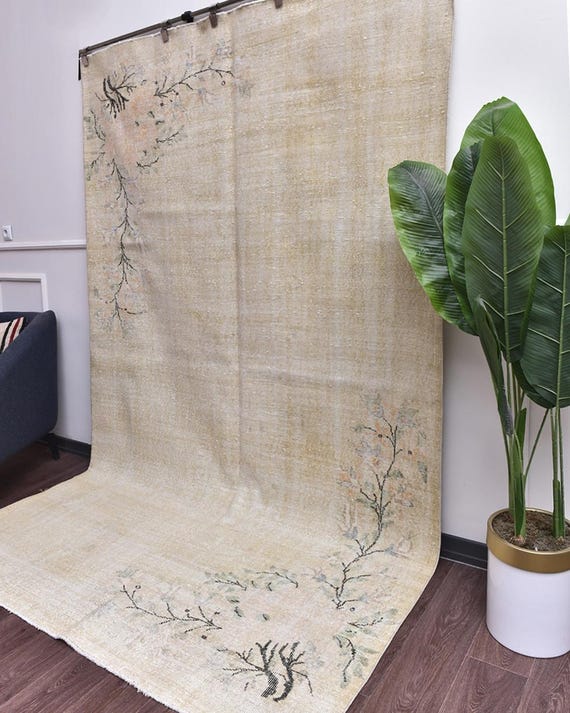 6x9 Neutral Cream Vintage Distressed  Handmade Rug