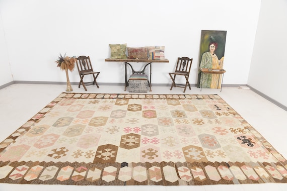10x13 Area Rug, 10x13 Oversize Kilim, 10x13 PERSIAN VINTAGE KILIM Rug, 10x13, Wool Handwoven Kilim, 10x13 Rugs, Beige & Brown Kilim, Antique