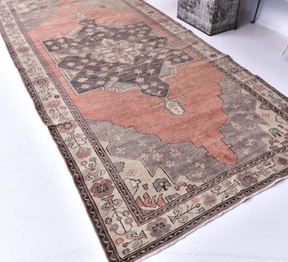 5x10 Vintage Rare Area Rug, 5x10 Oriental Rug,  Rust Copper, Brown Antique Style Living Room Decor, 5x10 Soft Handwoven Rug, Farmhouse Decor