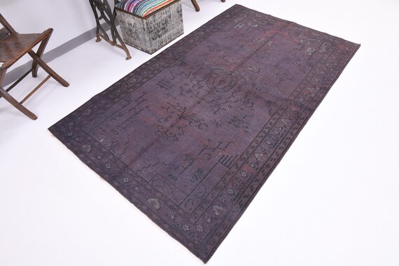 RUG 4X7, 4X7 Turkish Vintage Area Rug, 4x7 Turkish Rug, Handmade Wool Oushak Rug, Blue / Gray / Red /, Vintage Rug, Bohemian Turkish Rug