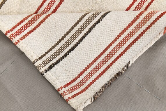 5x9 Hemp Rug, 5x8 Beige & Red Hemp Rug, 5x8 Hemp Kilim Rug, Natural Hemp Texture, 5x8 Rugs, Modern Striped Hemp, Soft Pastel Bohemian, Gift
