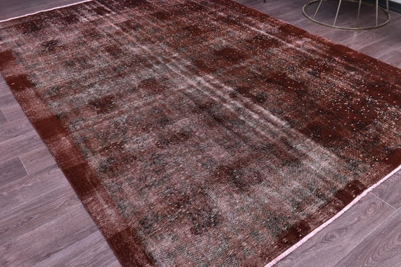 7x10 Vintage Overdyed Burgundy Distressed Living Room Rug, Handmade Wool, Outlet Rug