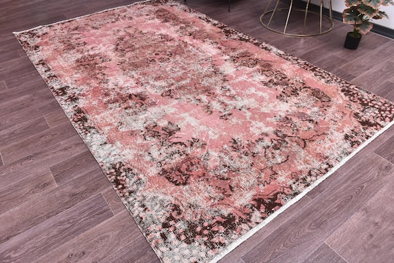 6x10 Salmon Overdyed Rug, Salmon Color, 6x10 Vintage Handmade Wool Rug, Living Room Rug, 6x10 Distressed Rug, Farmhouse Decor 6x10 Areas Rug