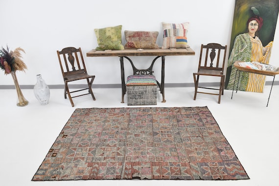 4x6 Area Rug, Kilim Rug 4x6, 4x6  TURKISH VINTAGE KILIM Rug, 4x6 Handmade Oushak Rug, Blue Beige Kilim Rug, 4x6 Rugs, Modernist Boho Style