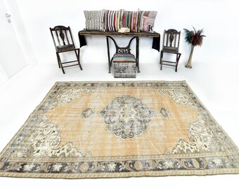 6x8 Soft Wool Orange Vintage Rug, 6x8 Vintage Rug, 6x8 Rug, Retro