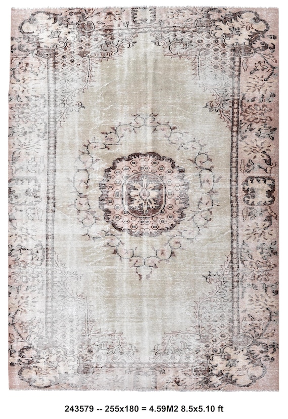 6x8 distressed vintage rug made with wool,Pink ecru vintage distressed living room rug, 6x8 antique vintage oushak area rug, oushak wool rug