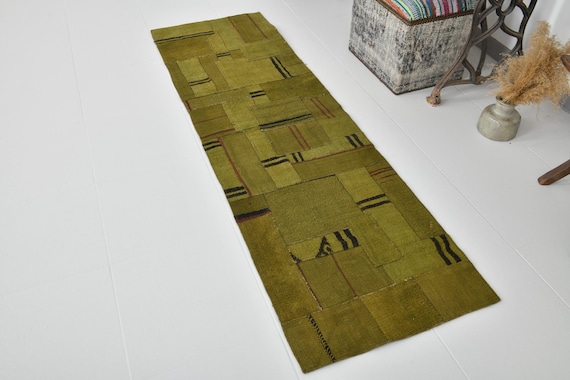 2x7 Hemp Runner, 2x7 Green Vintage Hemp Runner Rug, 2x7 Rug, Pure Handmade Hemp, 2x7 Hemp Rug, Bohemian Style, Rug For Kitchen, Gift Rug