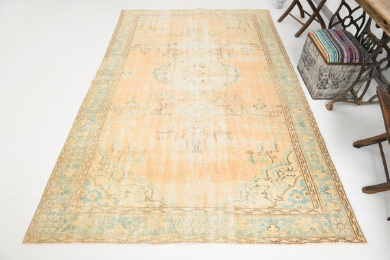 6x9 MUTED TURKISH VINTAGE Rug, Yellow and Orange Turkish Rug, Hand-Made Turkey Rug, Shades Of Yellow, 6x9 Turkish Rug, Home Decor, 5.10x9.6