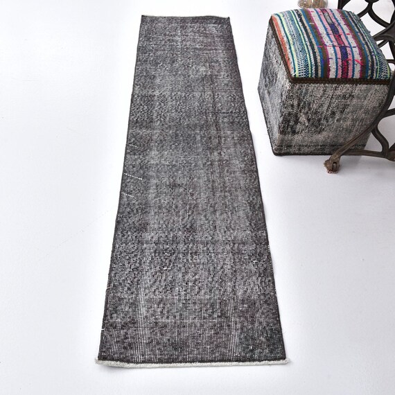 2x6 Black Gray Vintage Runner Rug, 2x6 Vintage Runner, 2x6 Rug, Wool Hand-Knotted Rug, 2x6 Runner Rug, 2x6 Turkish Runner, Kitchen Runner