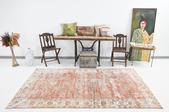 5x8 Area Rug, 5x8 Retro Vintage, 5x8 Neutral Vintage Rug, 5x8, Handmade Wool Aesthetic, 5x8 Rugs, 5x8 Vintage Rugs For Living Room, Antique