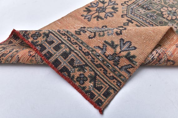 3x11 Oriental Vintage Runner Rug, 3x11 Vintage Runner, 3x11, Handmade Wool Aesthetic, 3x11 Rug, Pale Red Carpet, 3x11 Turkish Runner, Gift