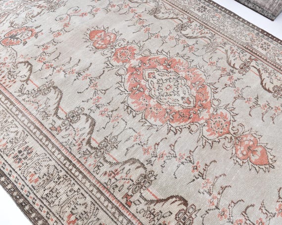 7x10 Brown & Beige Vintage Rug, Oversize Vintage Rug, Large Area Rug, 7x10 Rug, Turkey Handmade Wool Rug, 7x10 Vintage Rug, Living Room Rug