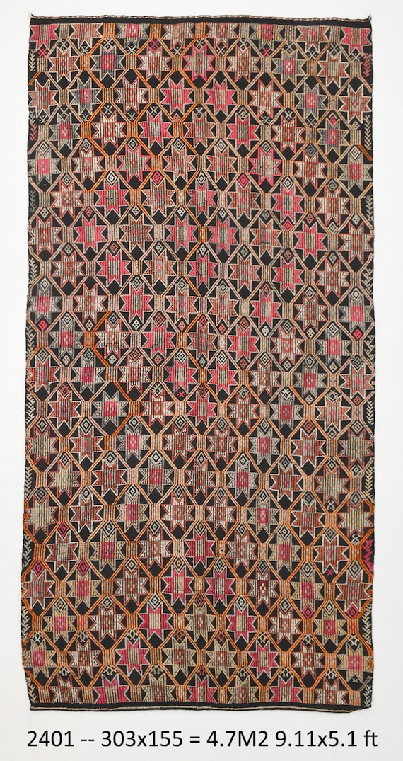 5x10 WOOL VINTAGE KILIM Rug, 5x10 Red and Brown Kilim Rug, 5x10 Area Rug, Hand Knotted Kilim Rug, 5x10 Rug, Kilim Rug, Bohemian & Eclectic