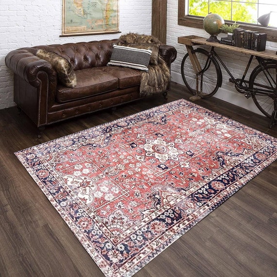 5x7 TURKISH VINTAGE RUG, 5x7 Vintage Rug, 5x7 Red & Blue Vintage Rug, Aesthetic Handmade Wool Rug, Rustic Home Decor, Vintage Rug 5x7, Gift