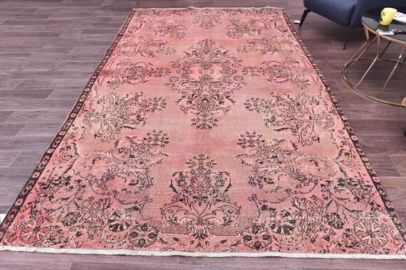 6x10 Faded Overdyed Rug, 6x10 Vintage Handmade Wool Rug, Living Room Rug, 6x10 Distressed Rug Farmhouse Decor 6x10 Areas Rug, Purple Color
