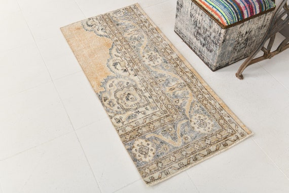 2x4 Rugs, 2x4 Turkish Vintage Doormat Rug, 2x4 Vintage Doormat Rug, 2x4 Door Mat , Wool Handmade Oushak, Beige & Cream Rug, 2x4 Vintage Rug