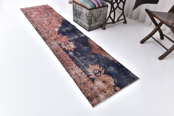 2x8 Navy Blue Vintage Runner Rug, 2x8 Persian Runner, 2x8 Rug, Handmade Wool Rug, 2x8 Runner Rug, 2x8 Vintage Runner,  Hallway Rug