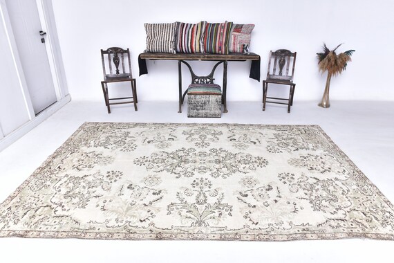 6x10 Vintage Rug, 6x10 Brown Beige Vintage Rug, 6x10, Wool Handmade Rug, 6x10 Rugs, Mid Century Modern, Vintage Rug 6x10, Rug For Bedroom