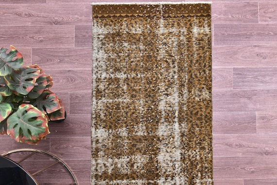3x9 Vintage Overdyed Turkish Runner Rug, 3x9 Faded Hallway Rug, 3x9 Handmade Runner Rug, Brown Color, Farmhouse Rug, 3x9 Hallway Runner