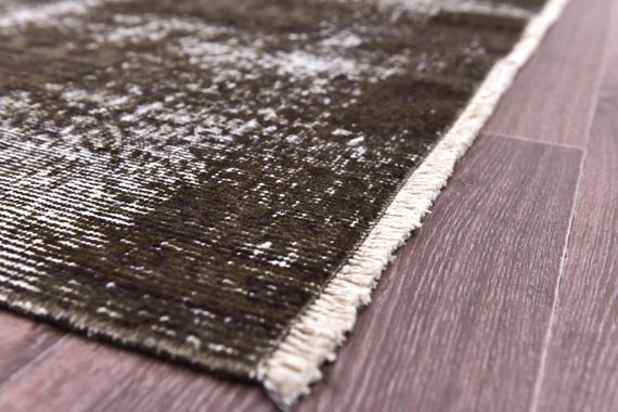 7x10 Overdyed Check Design Rug, Dark Green Color, 7x10 Faded Rug, Living Room Kithcen Rug, 7x10 Handmade Rug, Area Rugs, Vintage Tapestry