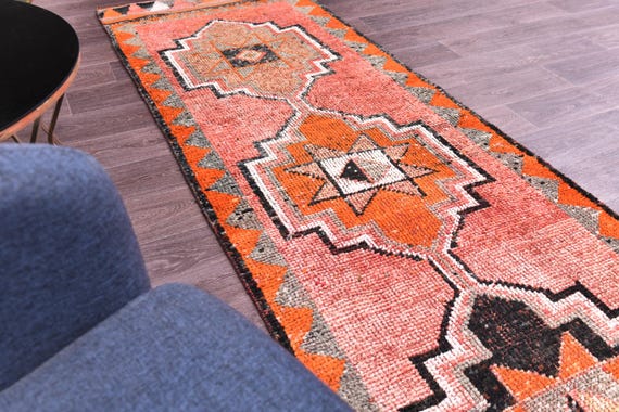 3x11 Vintage Runner Rug, Red Black Cream brightly Color, Handmade Wool Rug, 3x11 Hallway Kithcen Rug, Soft Wool Rug 3x11 Traditional Runner