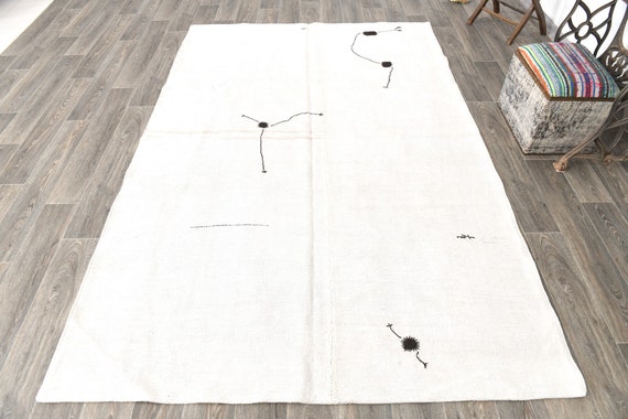 6x9 Vintage Hemp Area Rug, 6x9 Hemp Rug, Natural Handmade Hemp, 6x9 Rug, Soft Pastel Bohemian, White Hemp Rug, Rug For Living Room, 58s