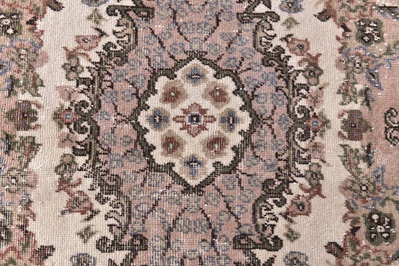 4x7 Vintage Green Border Area Rug, 4x7 Distressed Floral Persian Style Carpet, Beige Cream Living Room Bedroom Decor, 4x7 Botanical Design